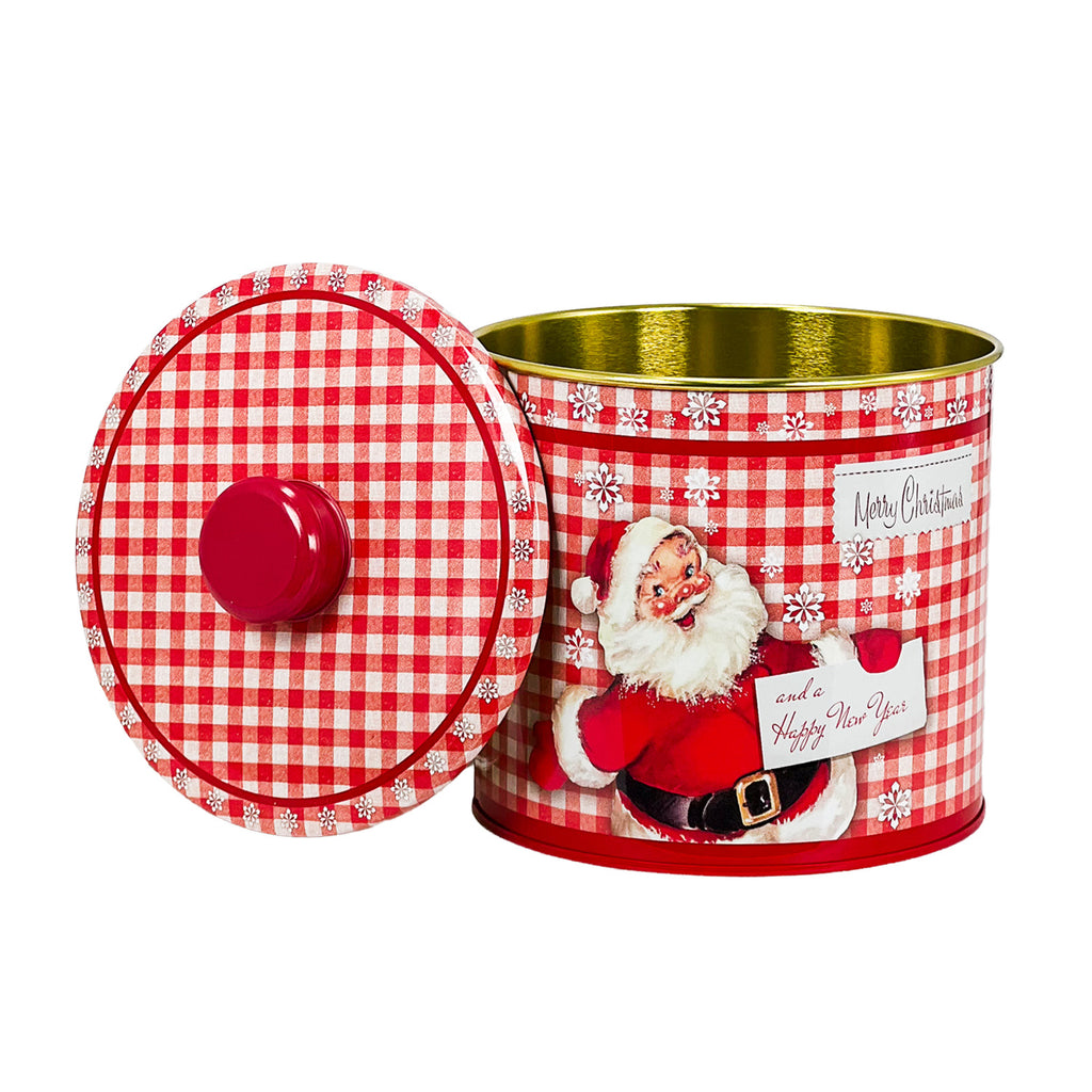 Galletero lata navidad 12x13cm redondo rojo pascuero retro