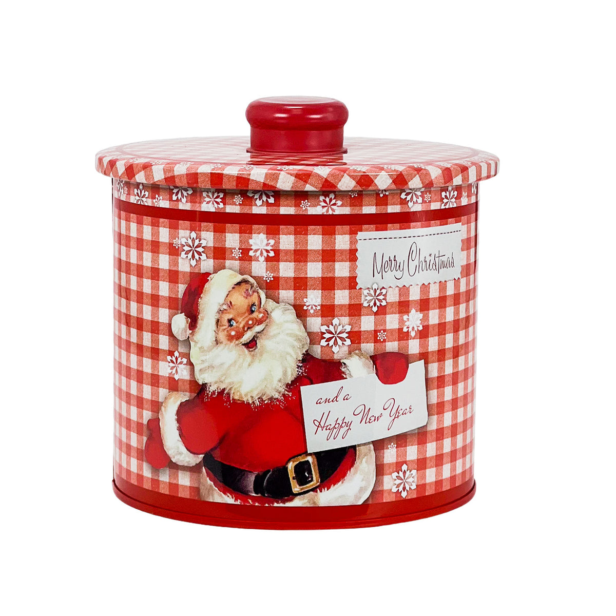 Galletero lata navidad 12x13cm redondo rojo pascuero retro