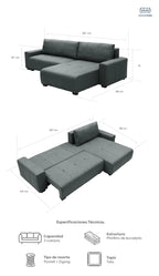 Sofá cama reversible seccional Essen gris oscuro
