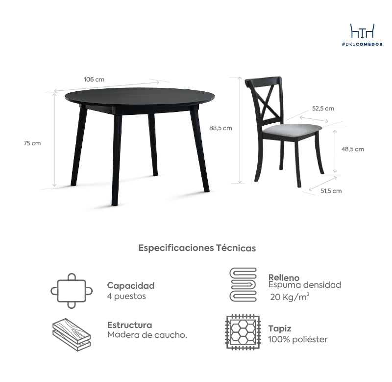 Juego comedor 4 sillas Xander