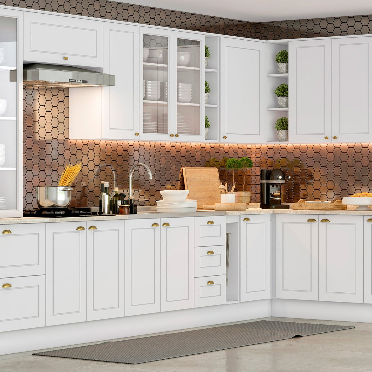 Aéreo cocina Americana blanco 2 puertas vidrio 80cm