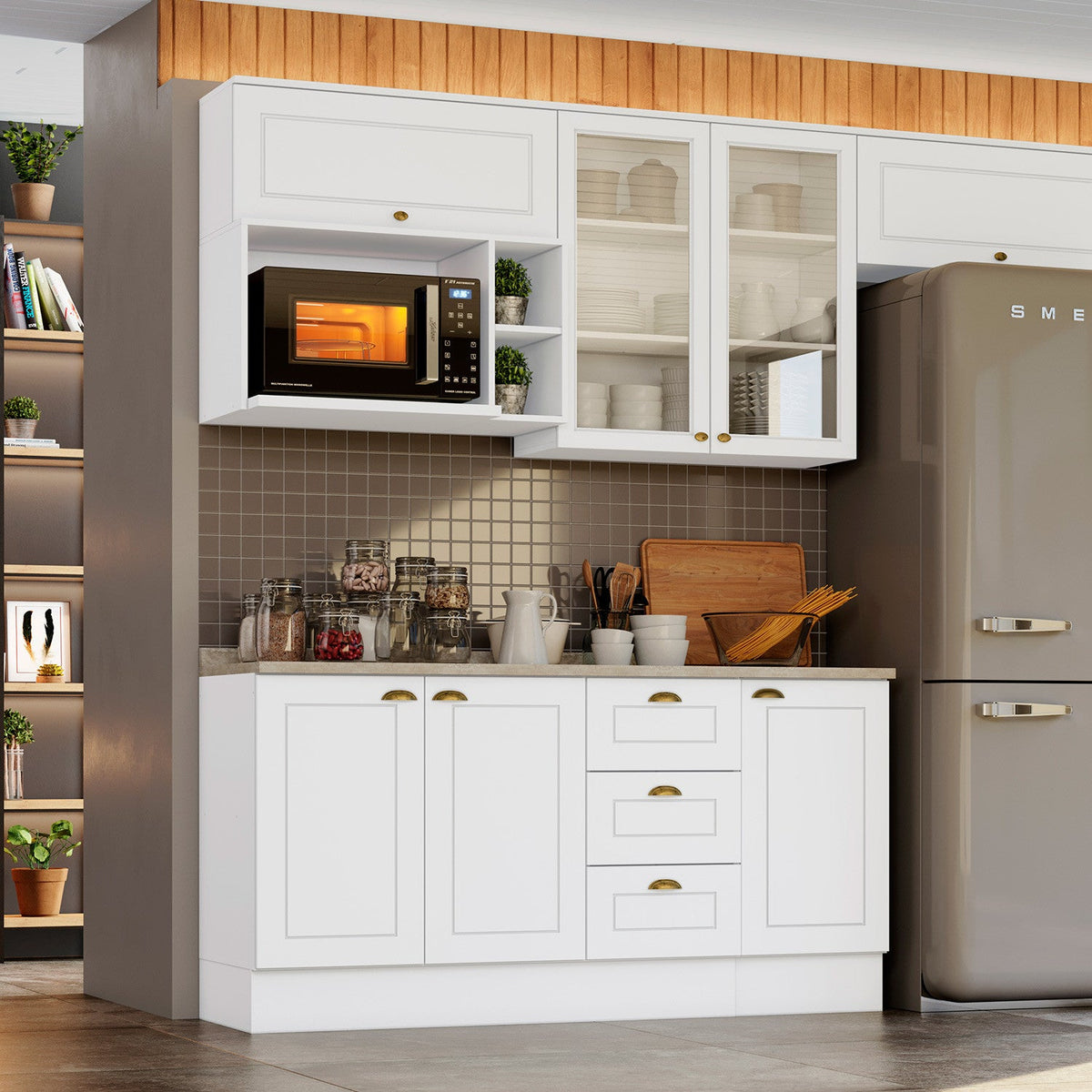 Aéreo cocina Americana blanco 2 puertas vidrio 80cm