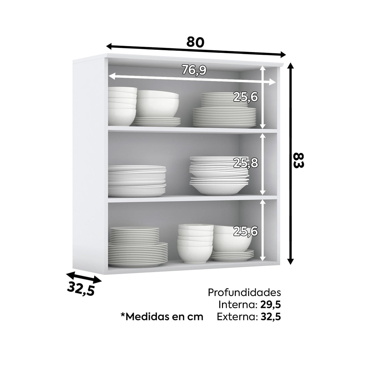 Aéreo cocina Americana blanco 2 puertas vidrio 80cm