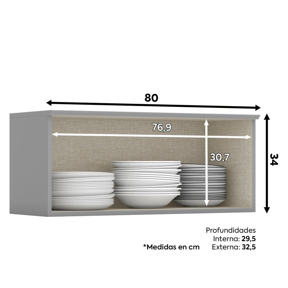 Aéreo cocina Americana gris 1 puerta 80cm