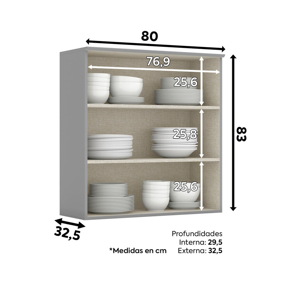 Aéreo cocina Americana gris 2 puertas 80cm