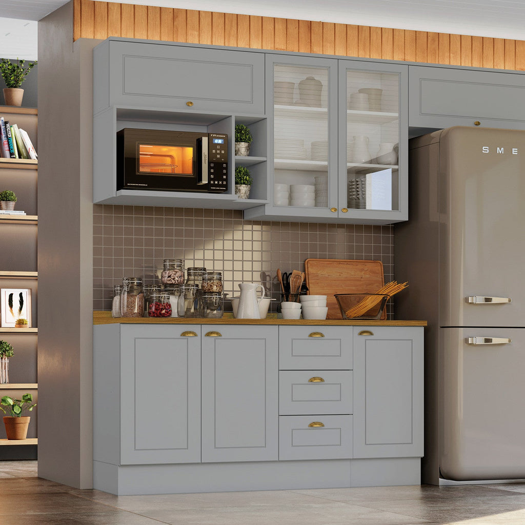 Aéreo cocina Americana gris 2 puertas vidrio  80cm