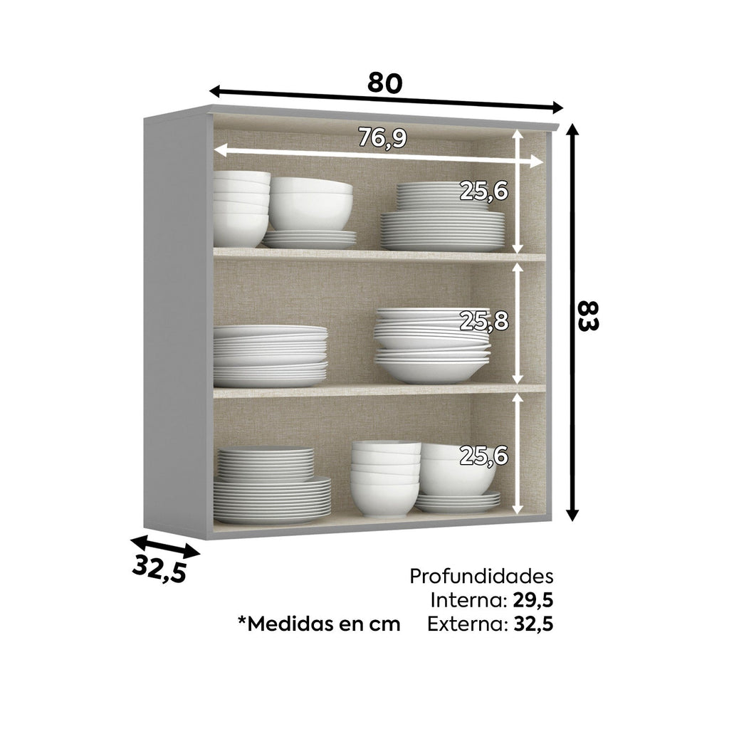 Aéreo cocina Americana gris 2 puertas vidrio  80cm