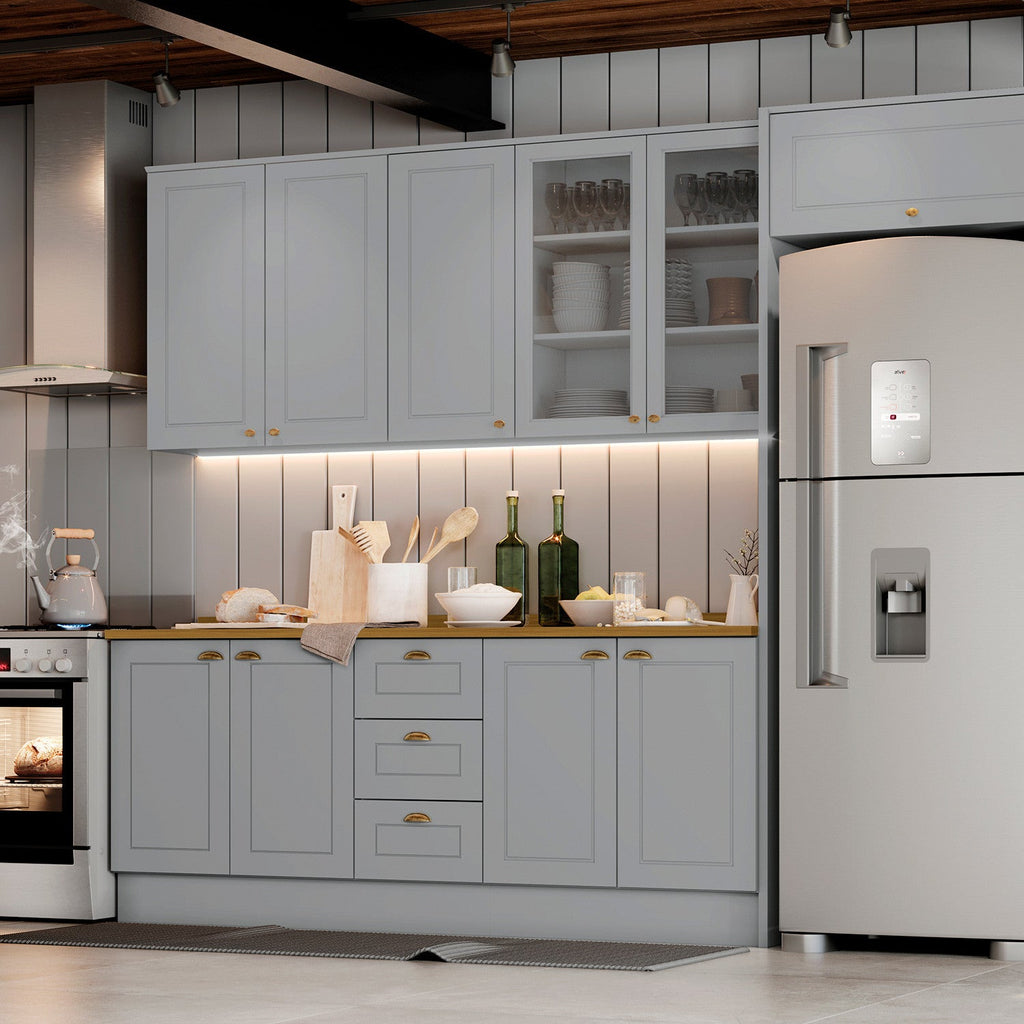 Aéreo cocina Americana gris 2 puertas vidrio  80cm