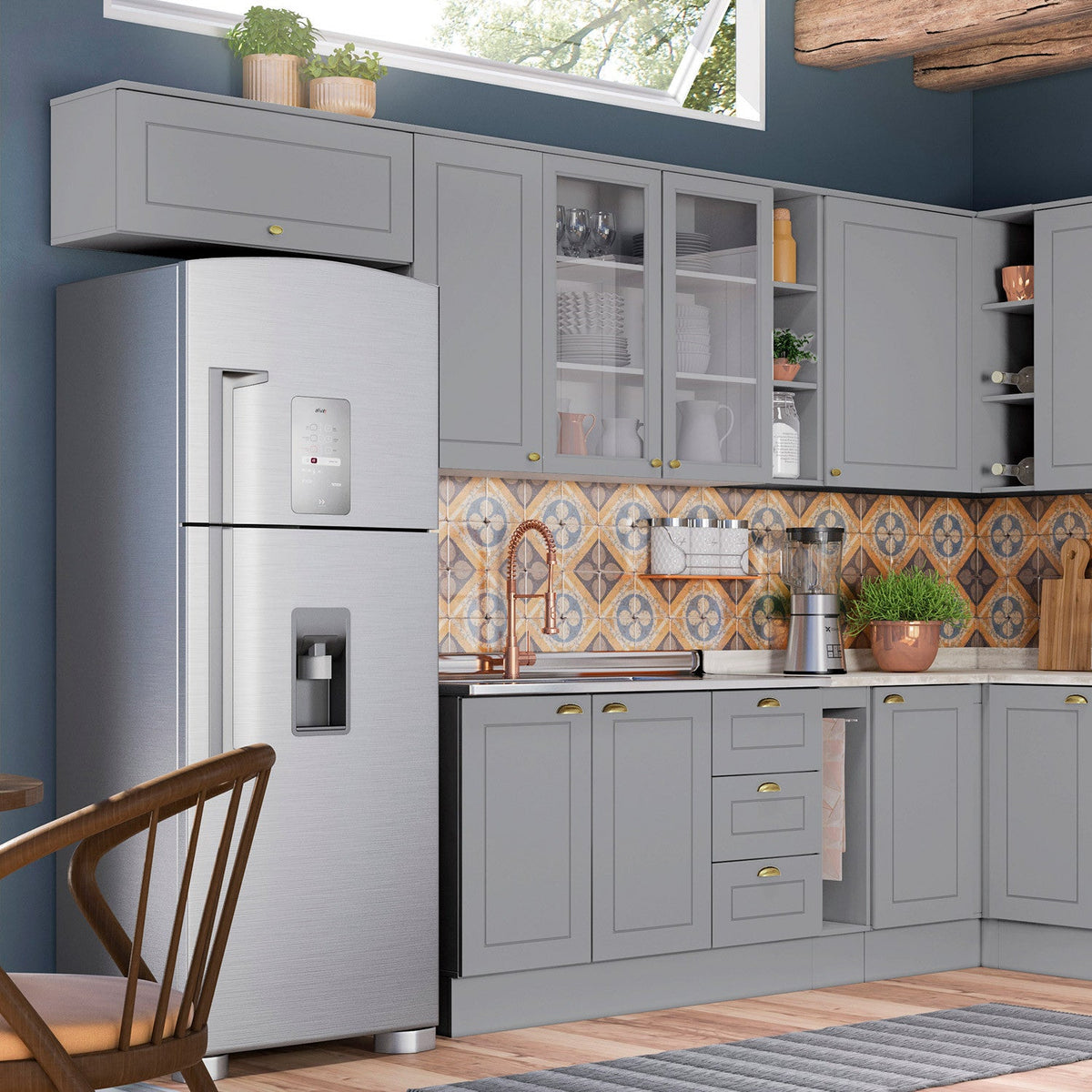 Aéreo cocina Americana gris 2 puertas vidrio  80cm