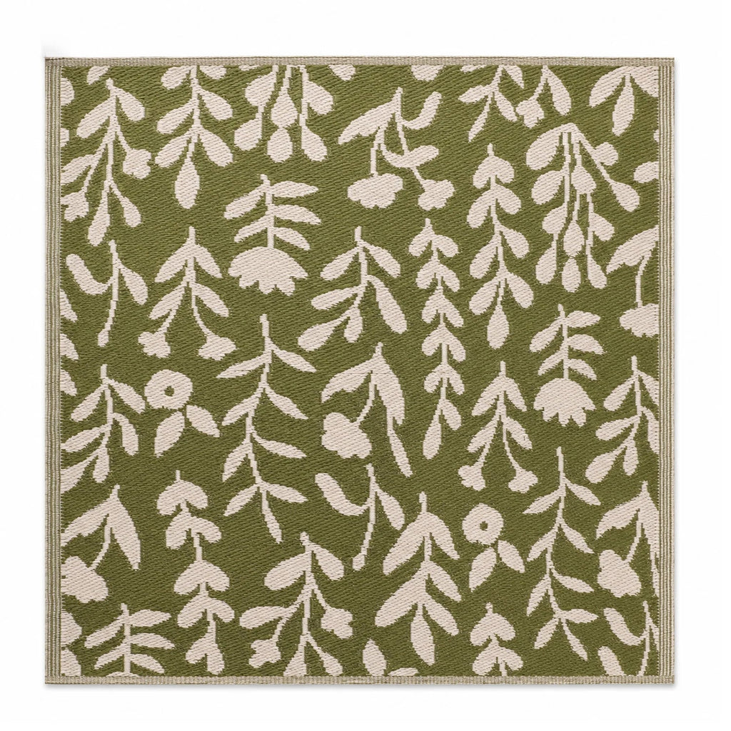 Alfombra exterior PP 150x150cm flores verde