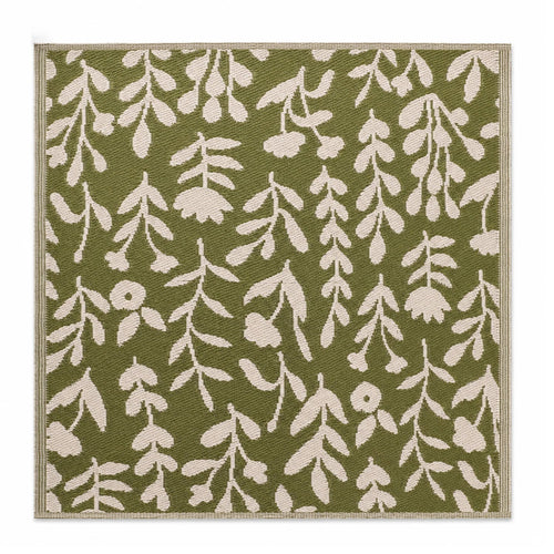 Alfombra exterior PP 150x150cm flores verde