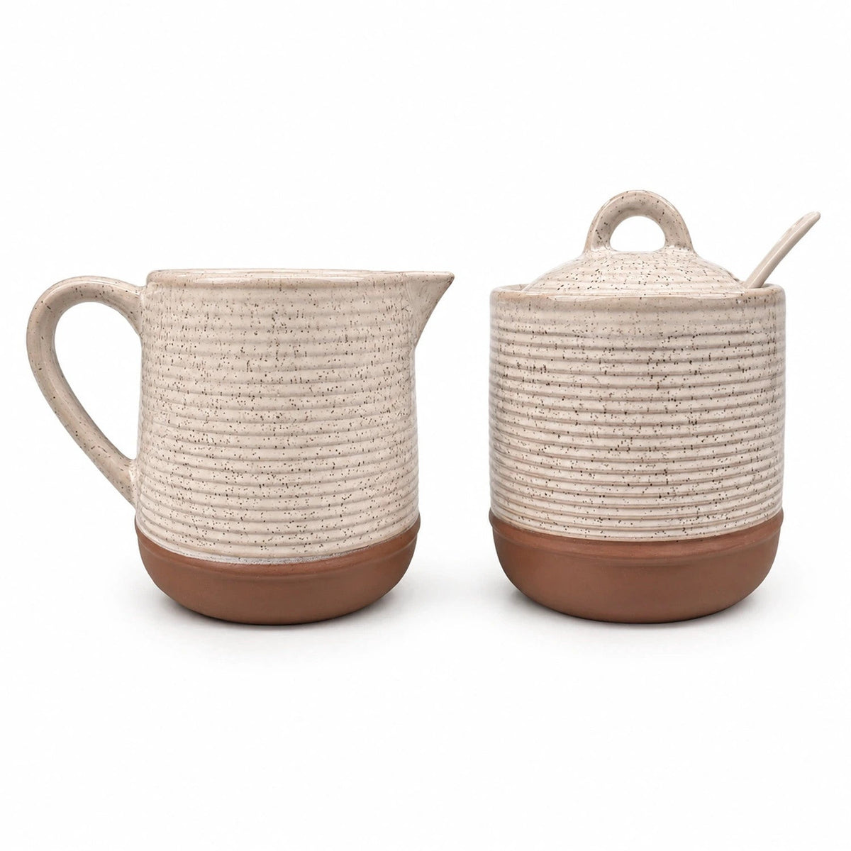 Azucarero c/ Lechero cerámica beige terracota set 2
