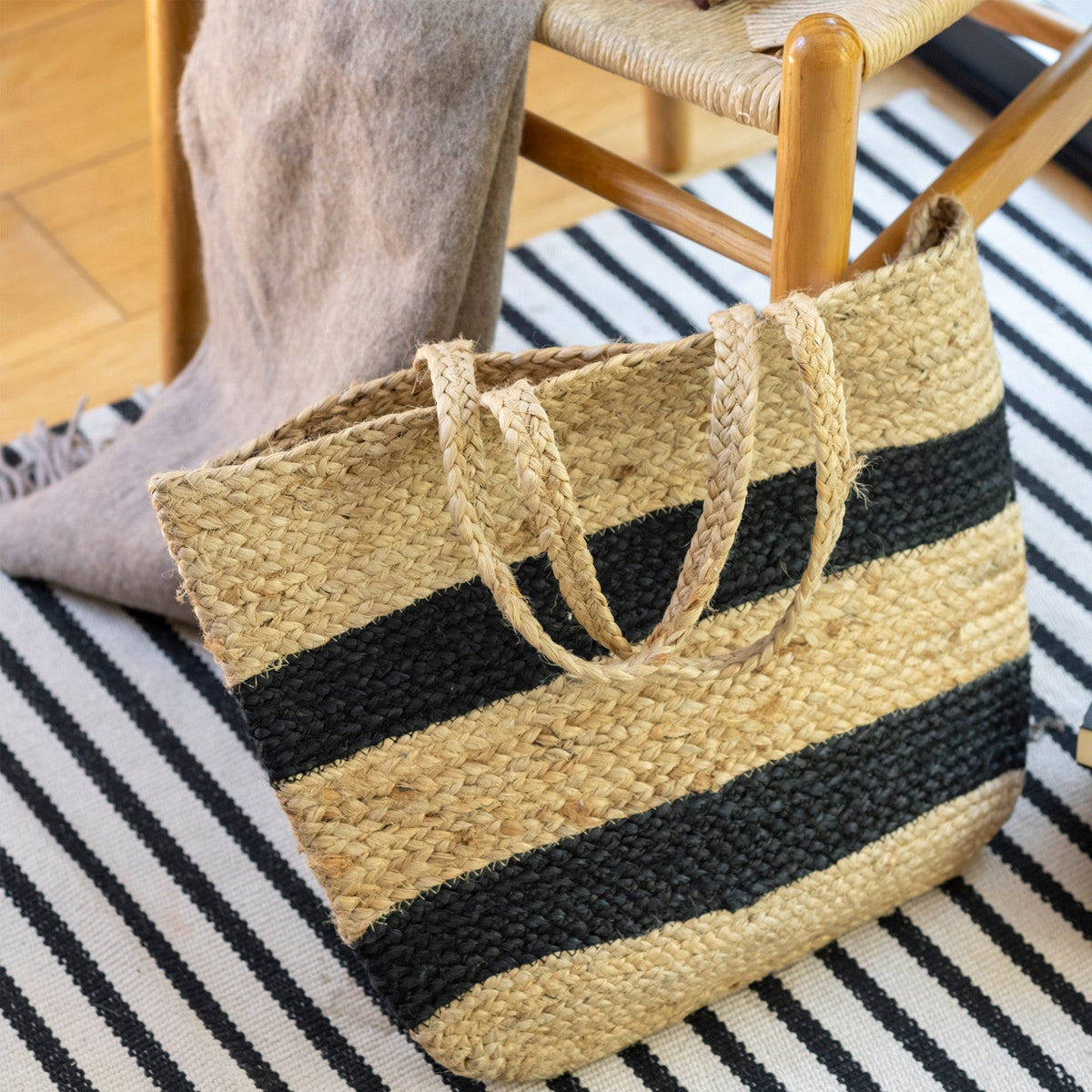 Bolso yute franjas negras 48x38cm