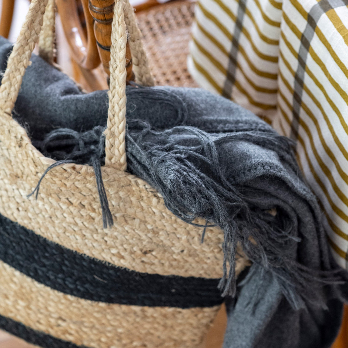 Bolso yute franjas negras 48x38cm