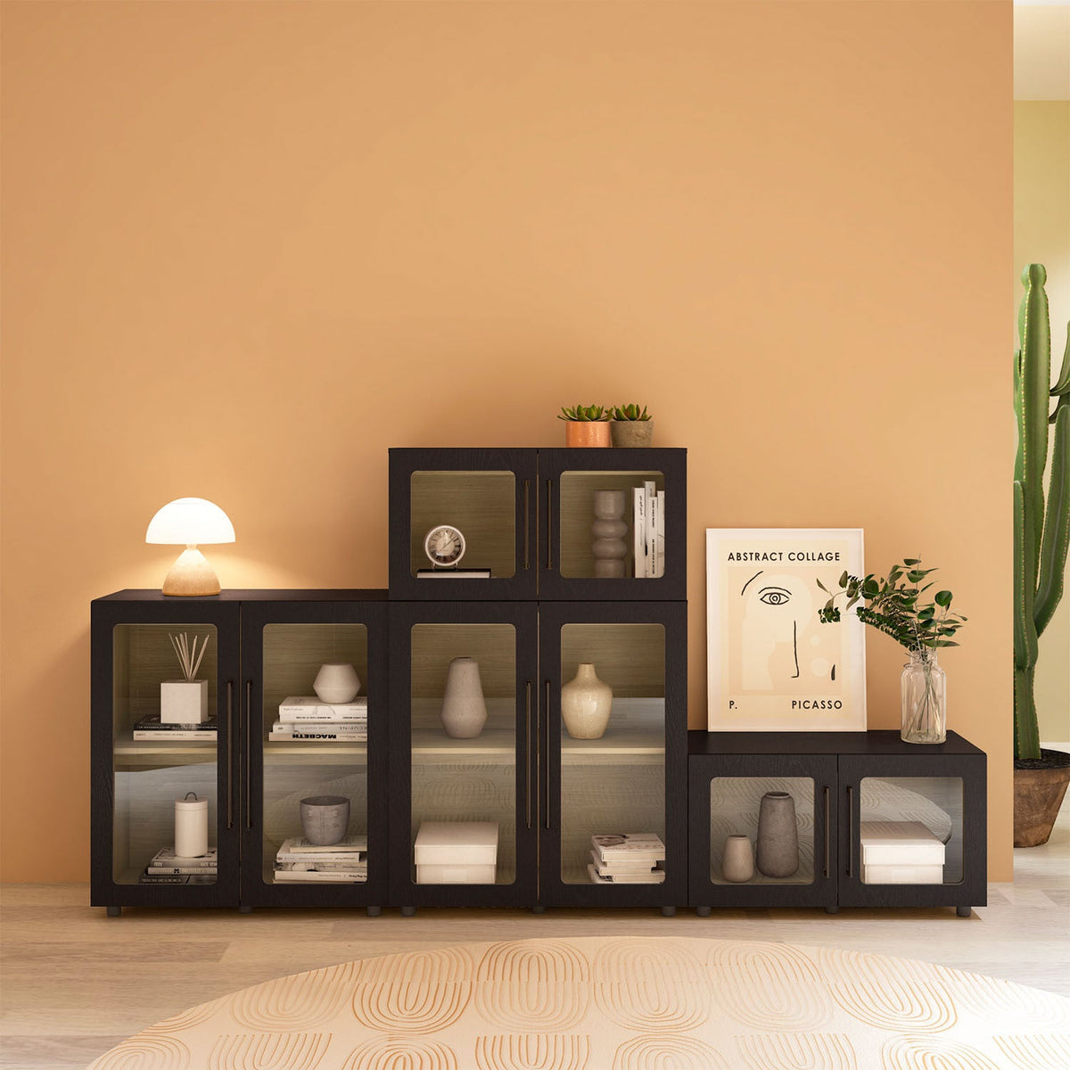 Buffet modular bajo Mia negro vidrio