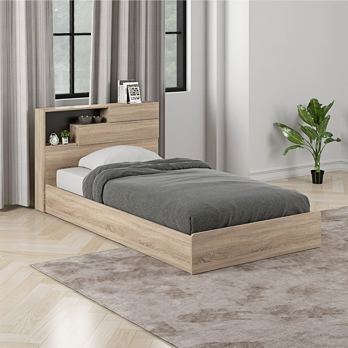 Cama 1,5 plazas Boegel café claro 200x105cm