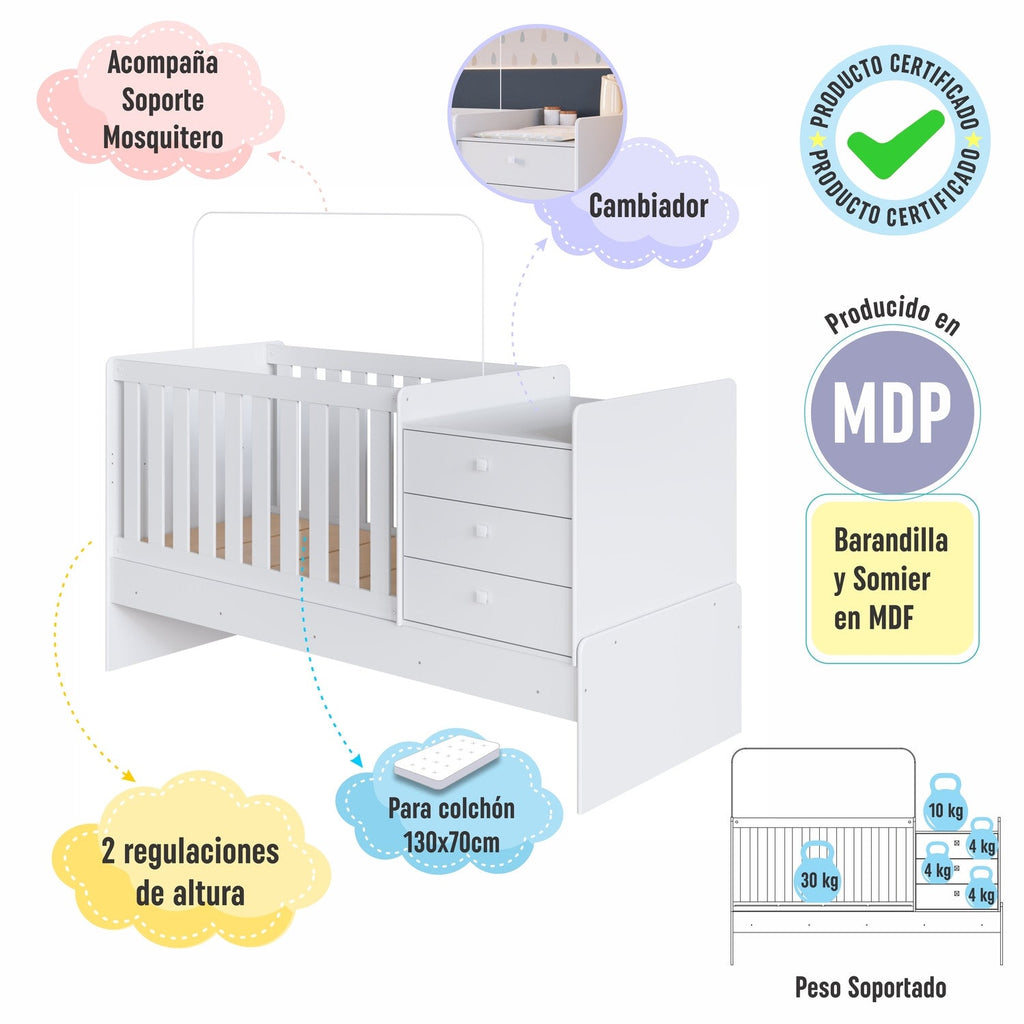 Cama Cuna Multifuncional blanco