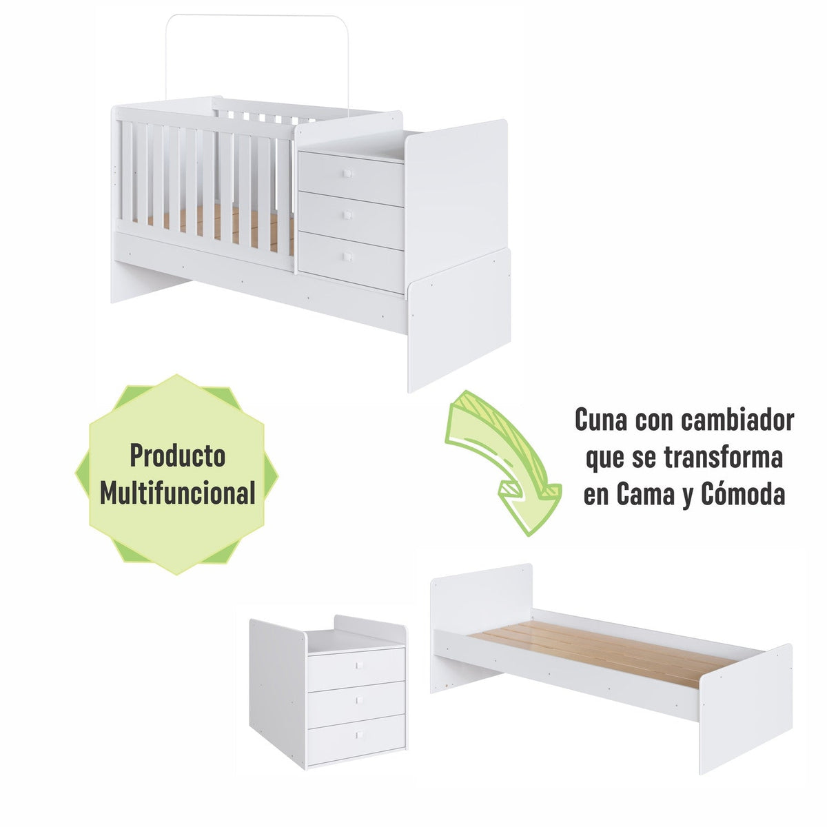 Cama Cuna Multifuncional blanco