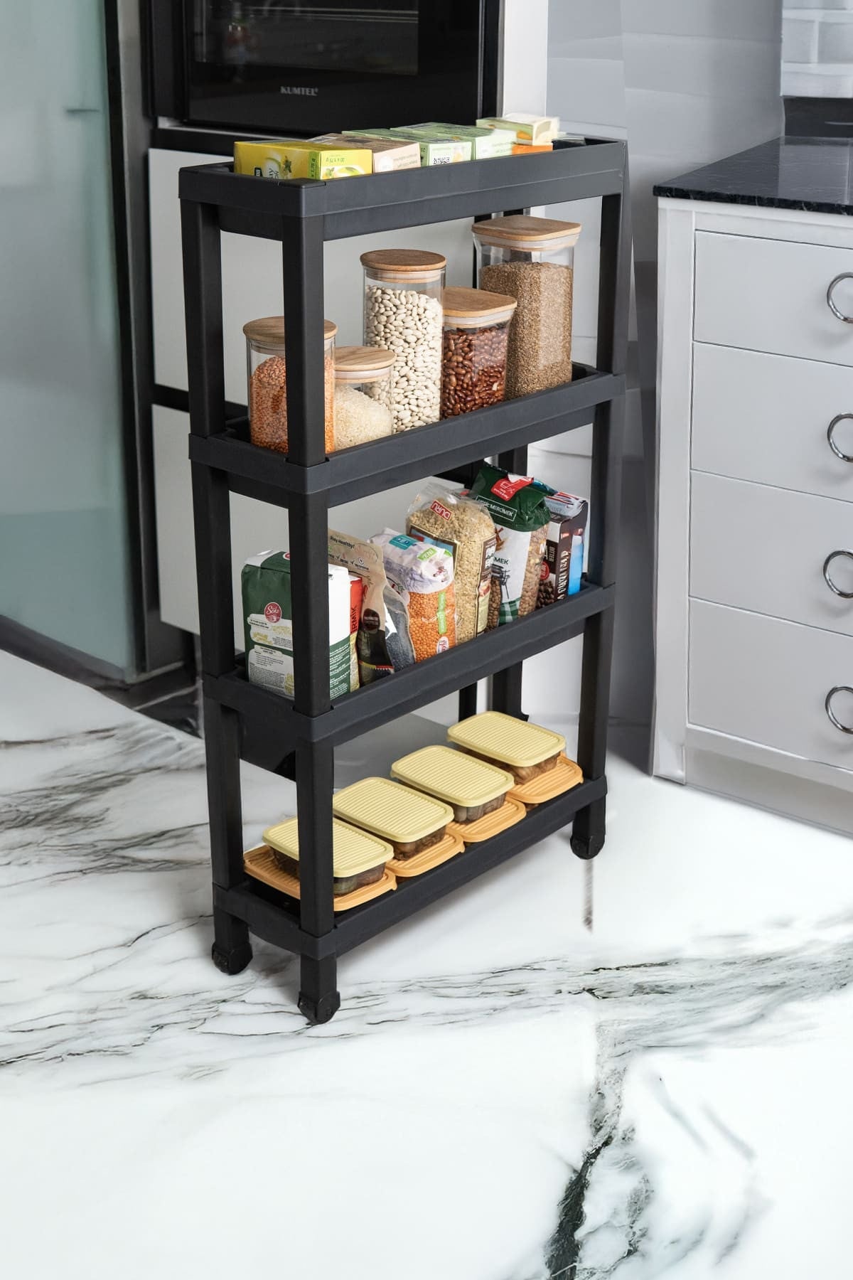 Carro plástico negro 4 niveles 37x24,5x92,3cm