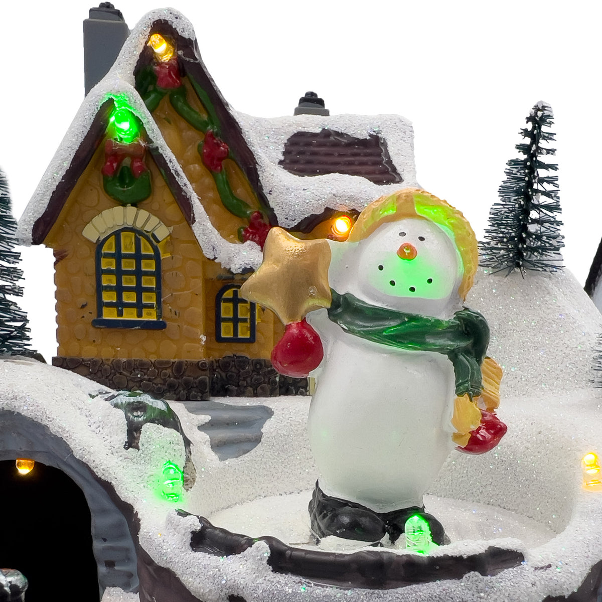 Casa navidad con luz y sonido 20cm mono de nieve tren