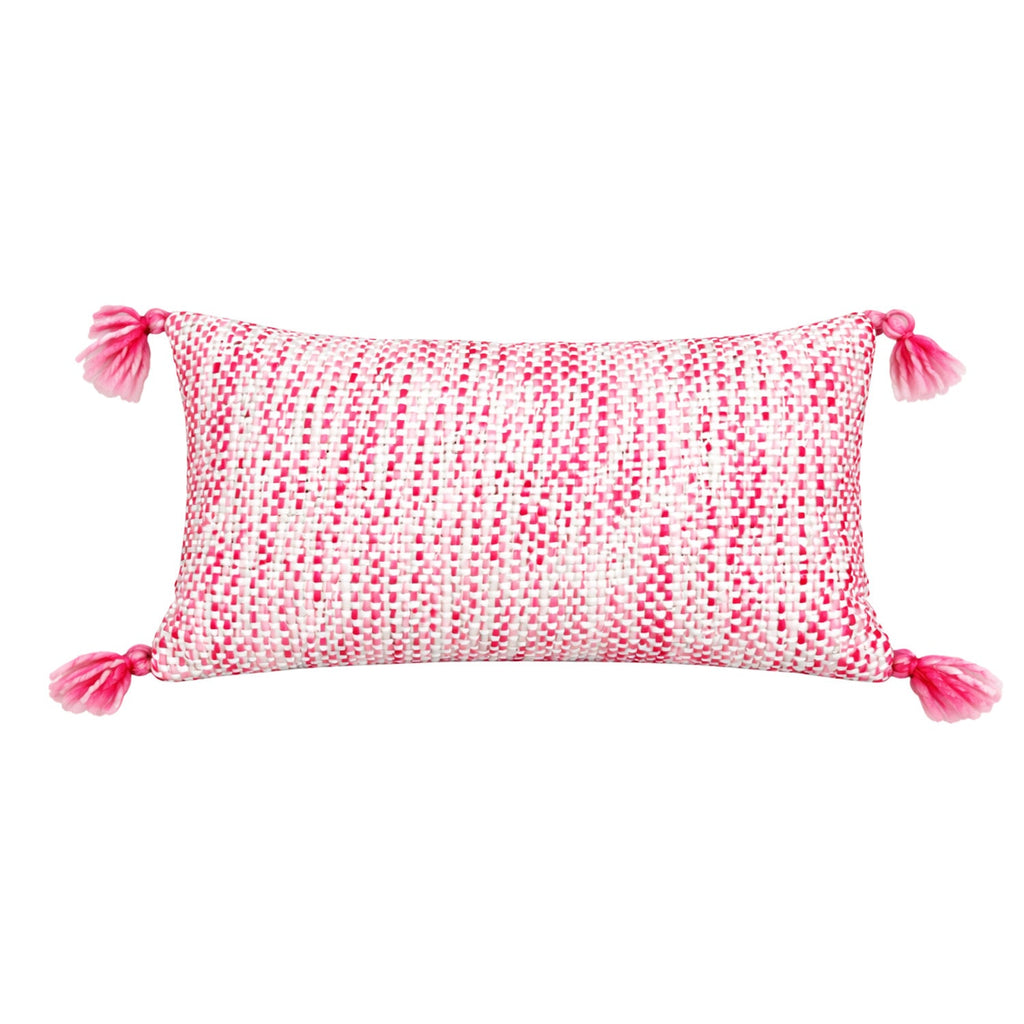 Cojín 30x50cm tejido rosa con borlas