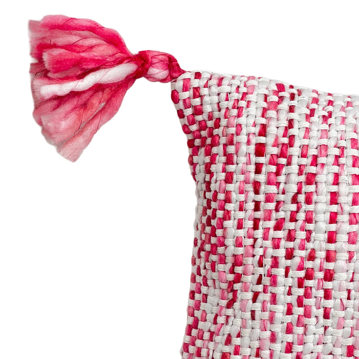 Cojín 30x50cm tejido rosa con borlas