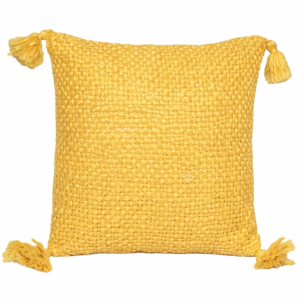Cojín 40x40cm amarillo con borlas