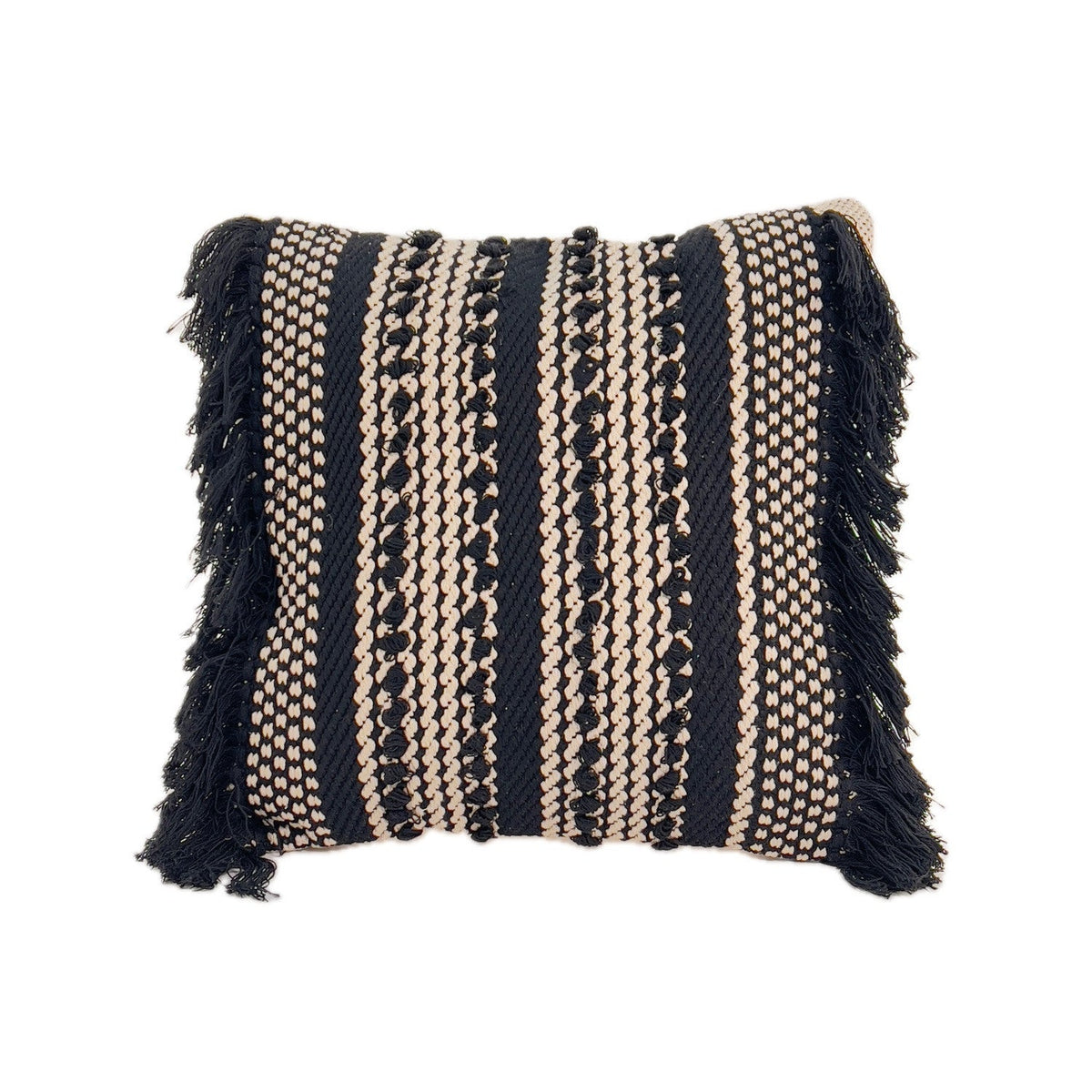 Cojín 45x45cm boho flecos grafito