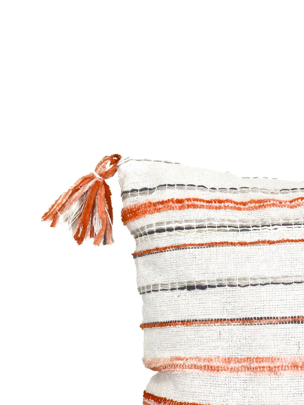 Cojín 45x45cm tejido bicolor naranjo con borlas