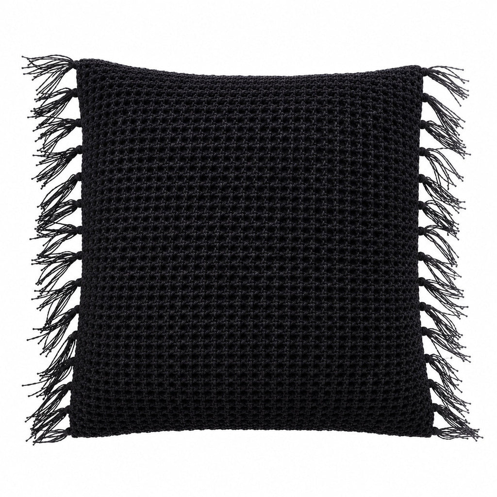 Cojín 45x45cm tejido flecos negro