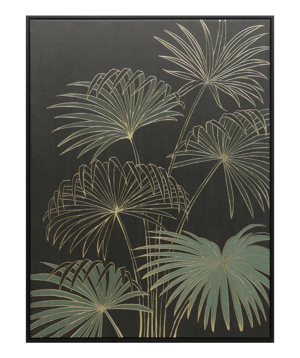 Cuadro 60x80 hojas verde dorado