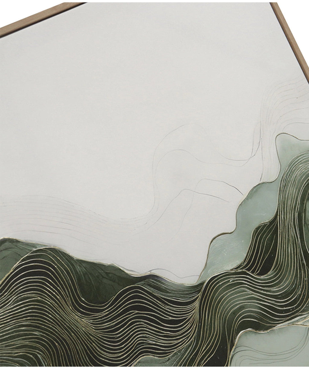 Cuadro 60x80 lineas abstractas verde dorado