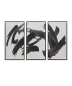 Cuadro 70.5x35.5 trazo abstracto negro set 3