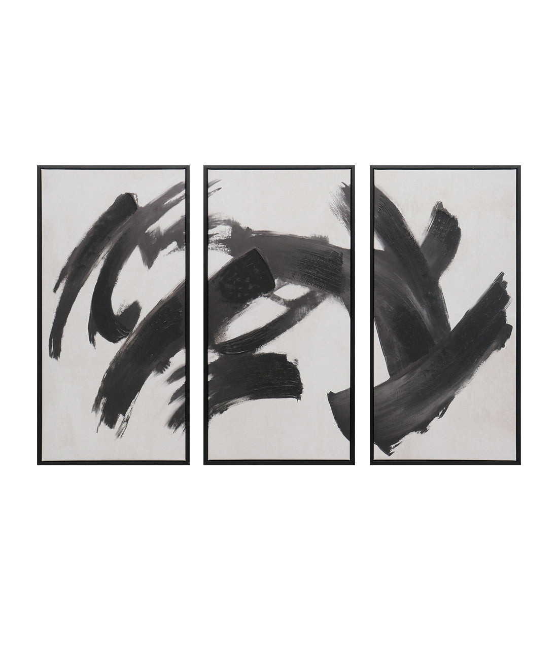 Cuadro 70.5x35.5 trazo abstracto negro set 3
