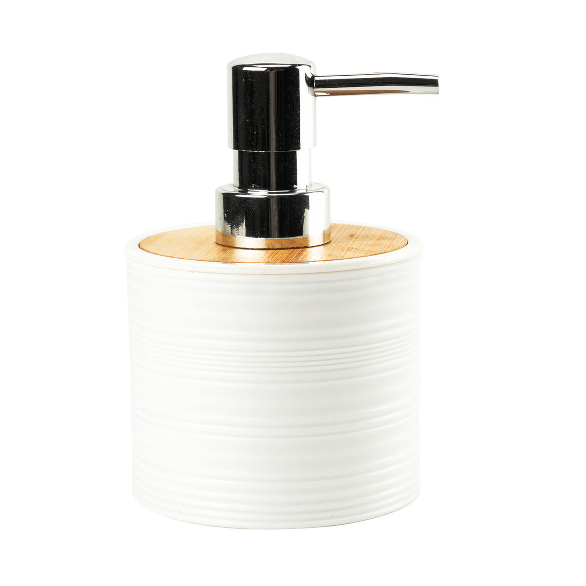 Dispensador jabón plástico estriado blanco bambú