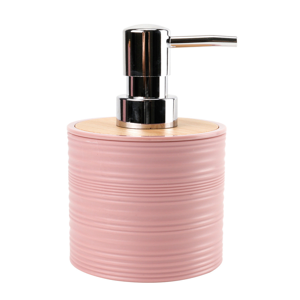 Dispensador jabón plástico estriado rosado bambú
