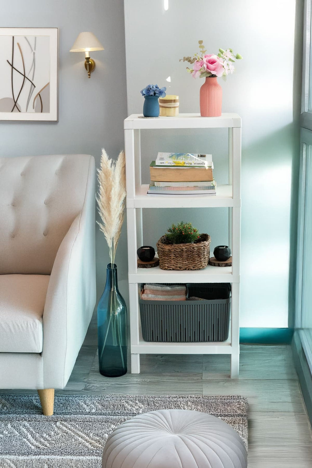 Estante plástico blanco 4 niveles 39x23x92,3cm