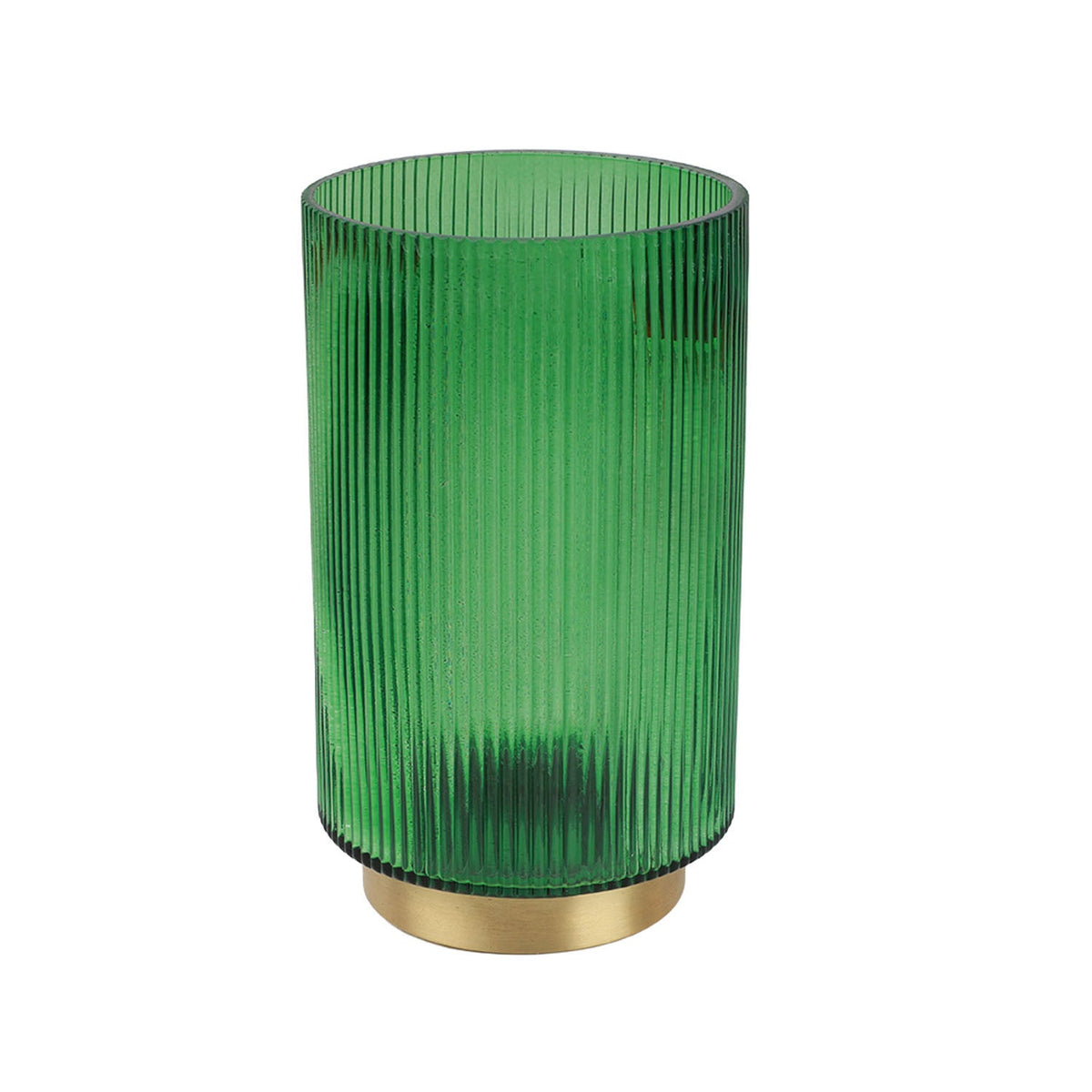 Florero vidrio 12x20cm verde dorado