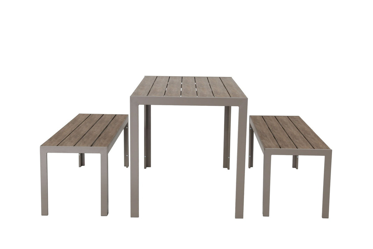 Juego comedor terraza 2 bancos Elko champagne