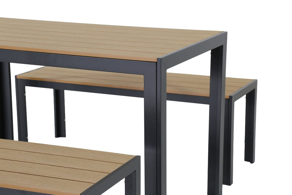 Juego comedor terraza 2 bancos Elko gris oscuro