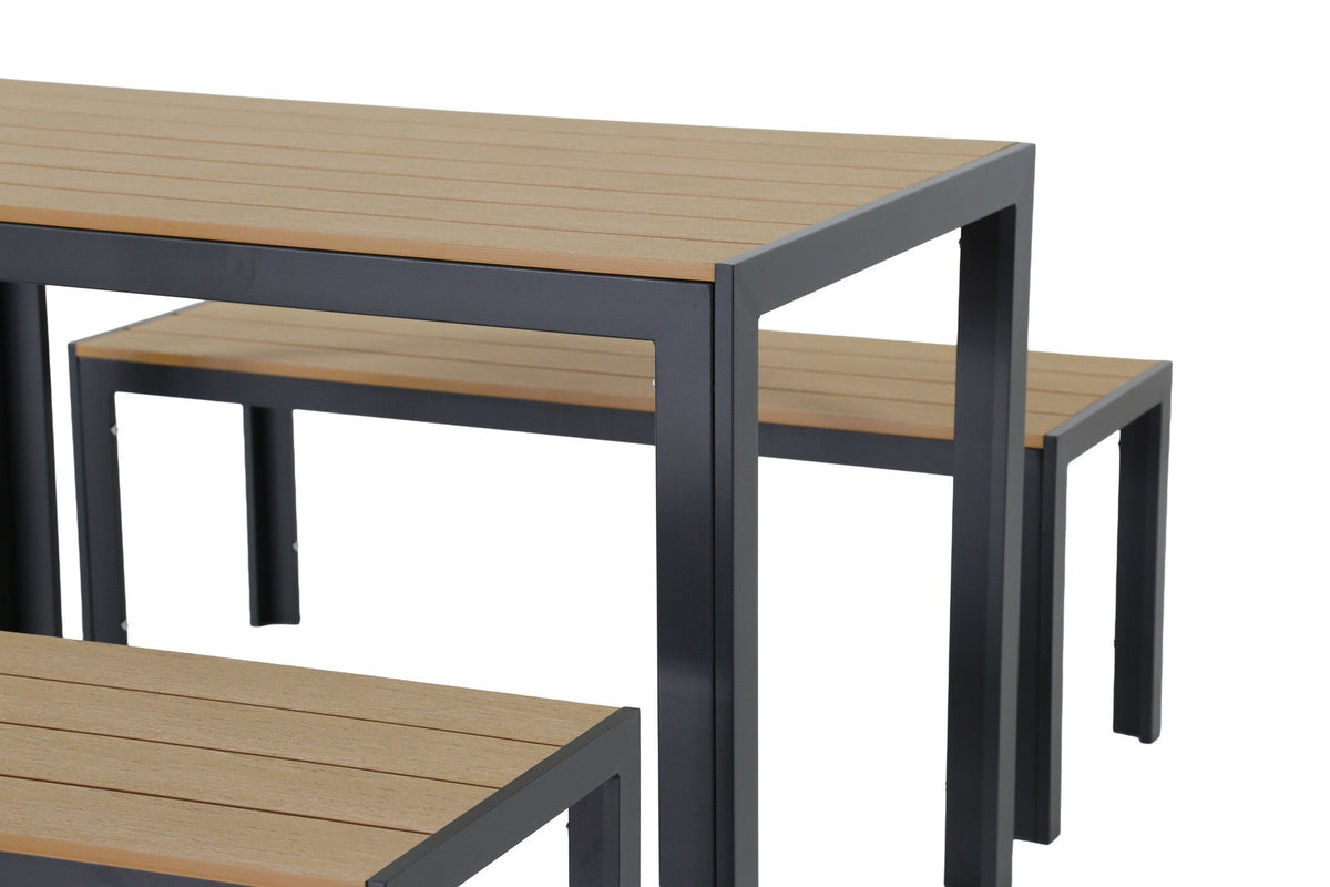 Juego comedor terraza 2 bancos Elko gris oscuro
