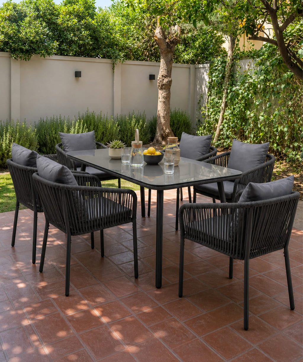 Juego comedor terraza 6 sillas Sylva gris oscuro