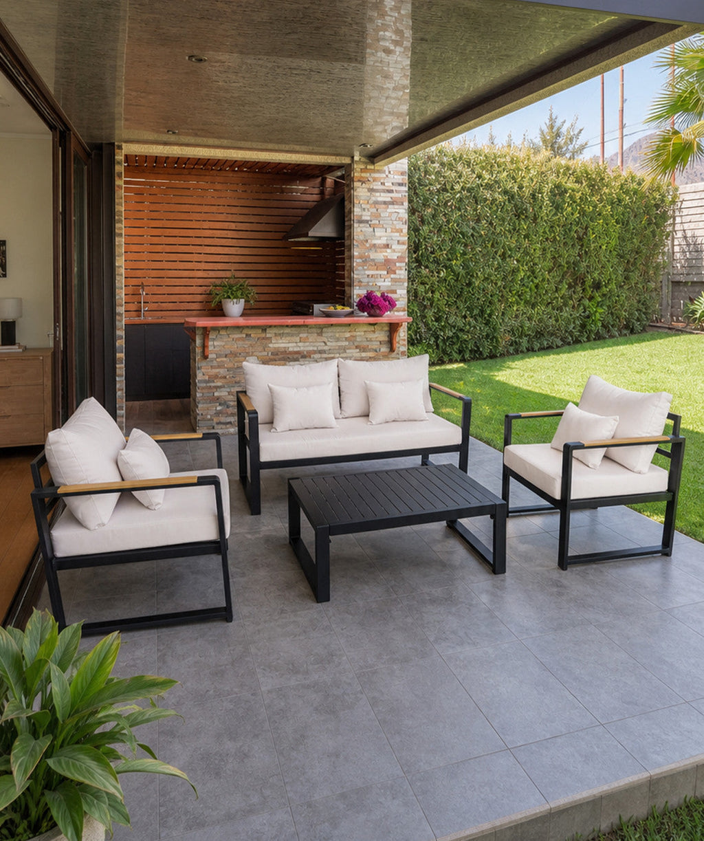 Juego living terraza Mykonos 2-1-1 negro