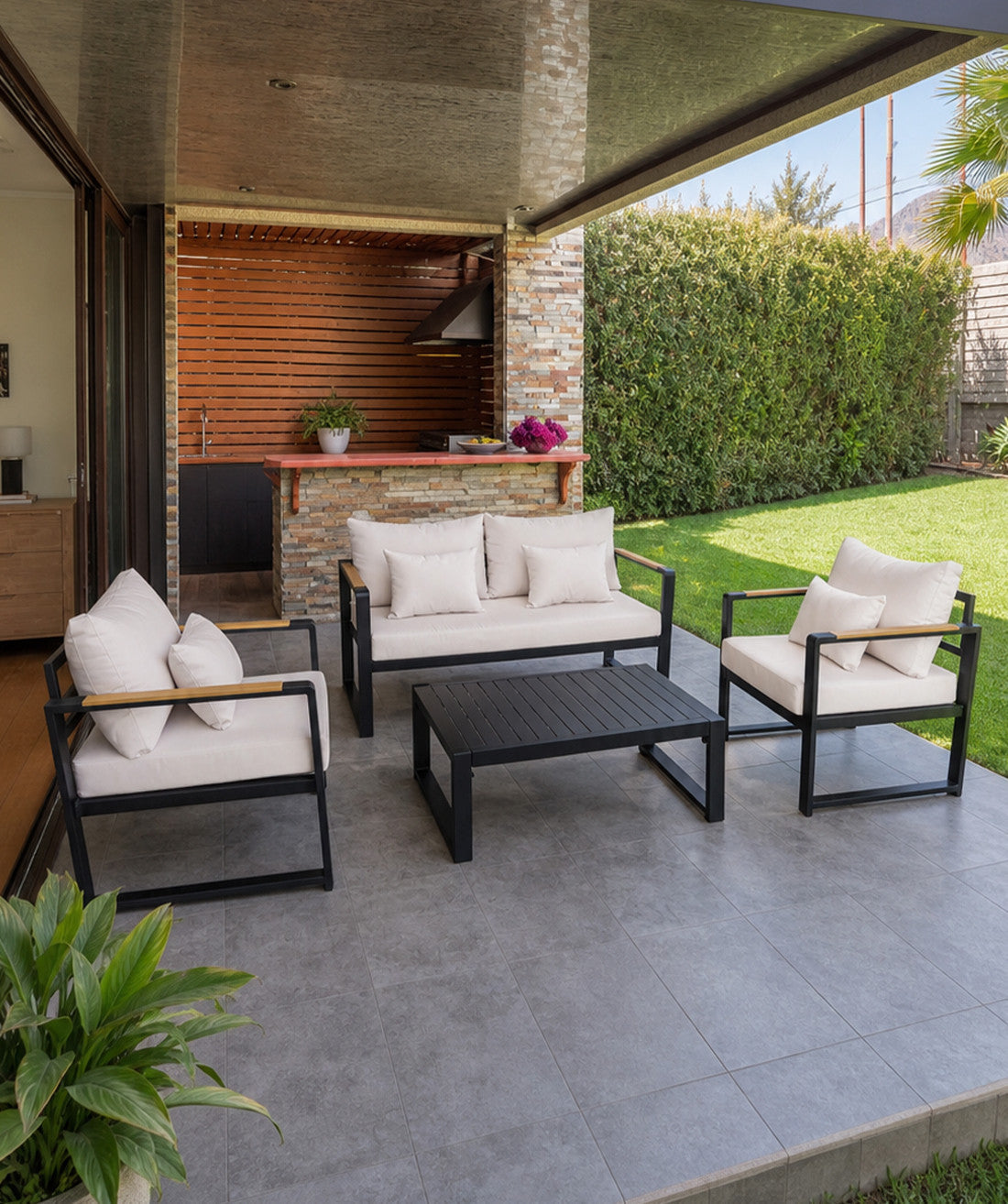 Juego living terraza Mykonos 2-1-1 negro