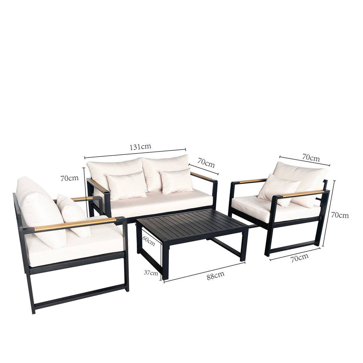 Juego living terraza Mykonos 2-1-1 negro