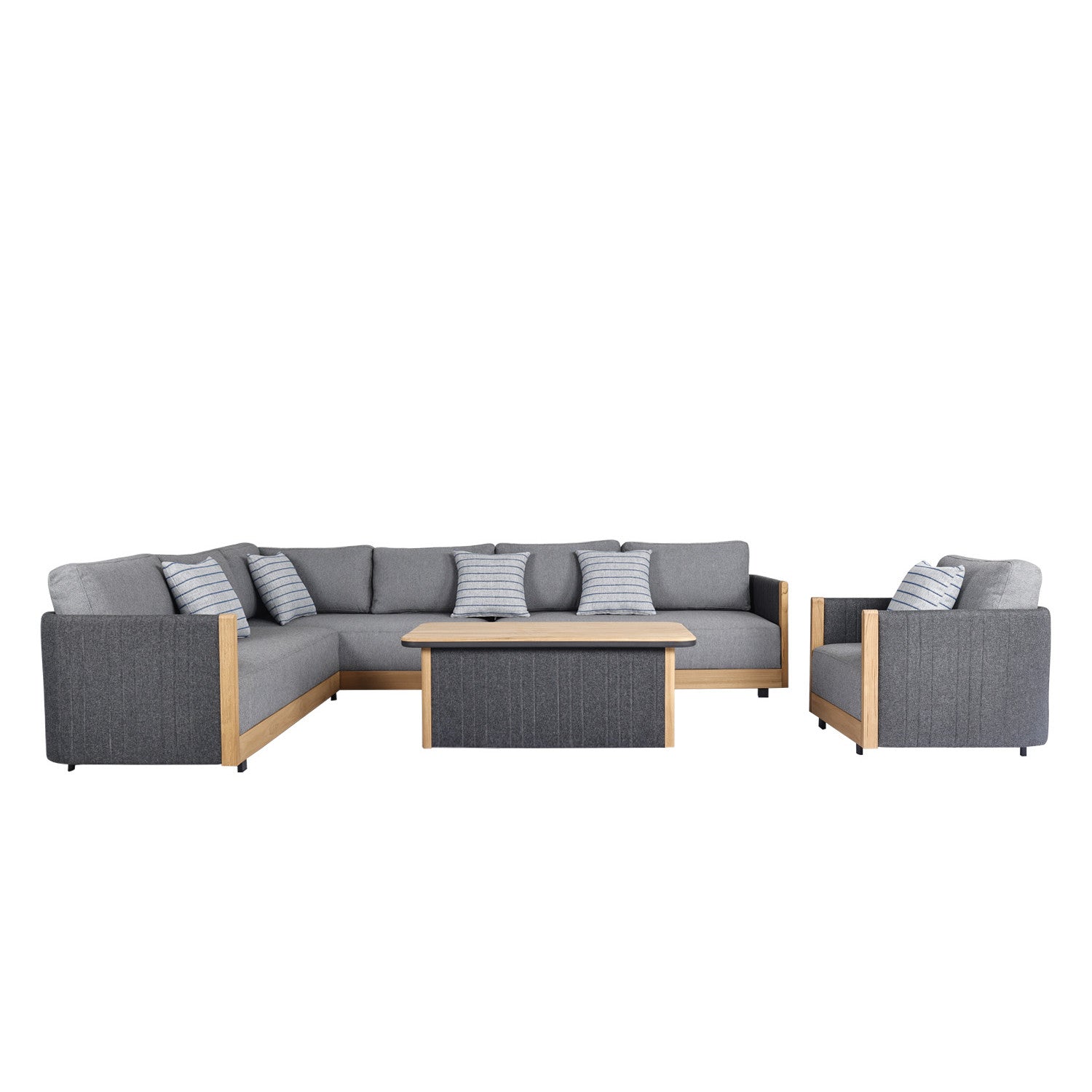 Juego Living Terraza Seccional Ámbar 4 Piezas – Aluminio y Madera