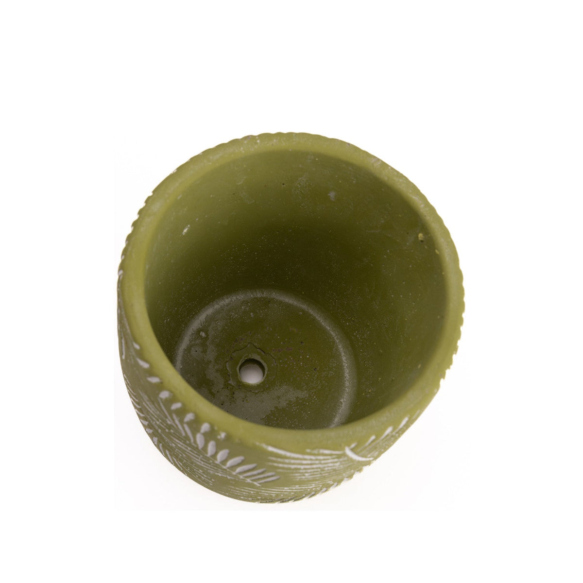 Macetero cerámica 12.5cm cemento hojas blancas