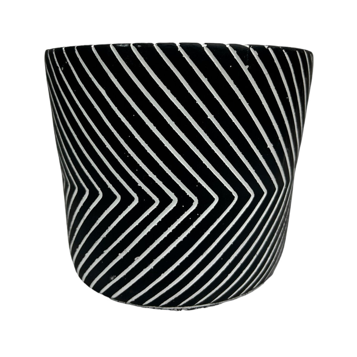 Macetero cerámica 12cm cemento líneas negro