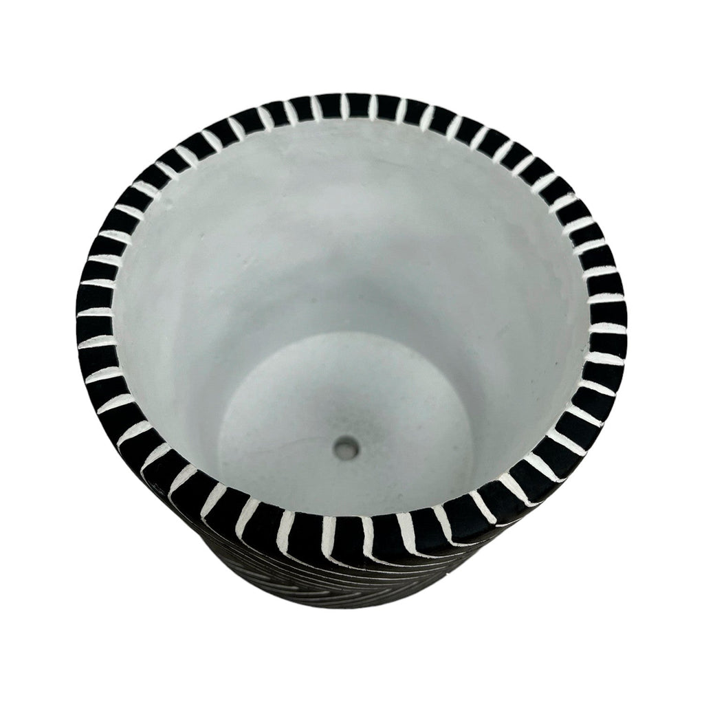 Macetero cerámica 12cm cemento líneas negro