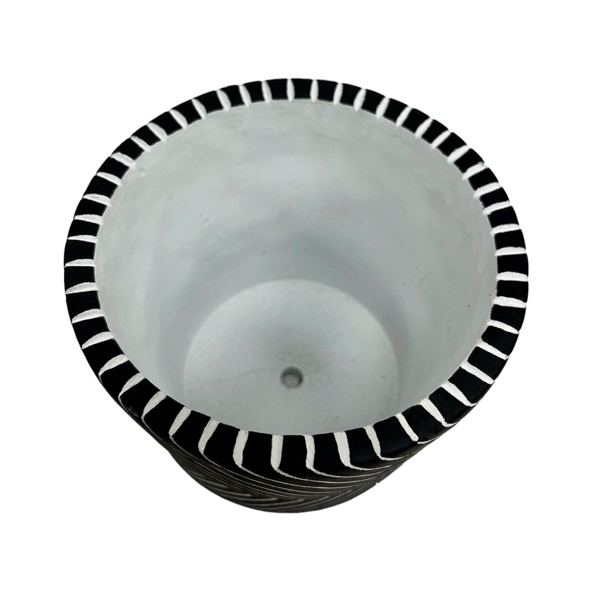 Macetero cerámica 12cm cemento líneas negro